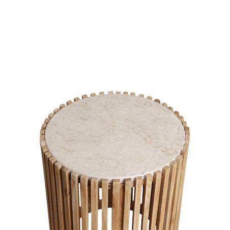 Table d'appoint ronde marbre et bois de Sungkai Table d'appoint ronde marbre et bois de Sungkai