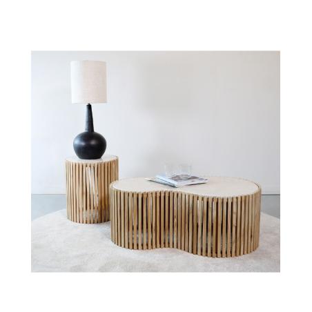Table d'appoint ronde marbre et bois de Sungkai Table d'appoint ronde marbre et bois de Sungkai