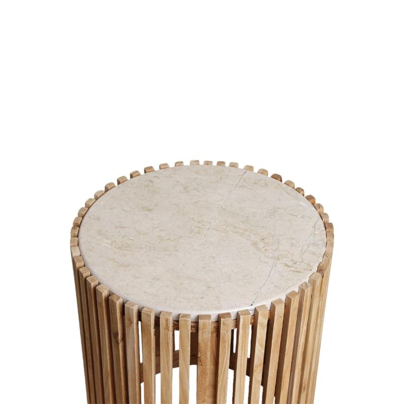 Table d'appoint ronde marbre et bois de Sungkai