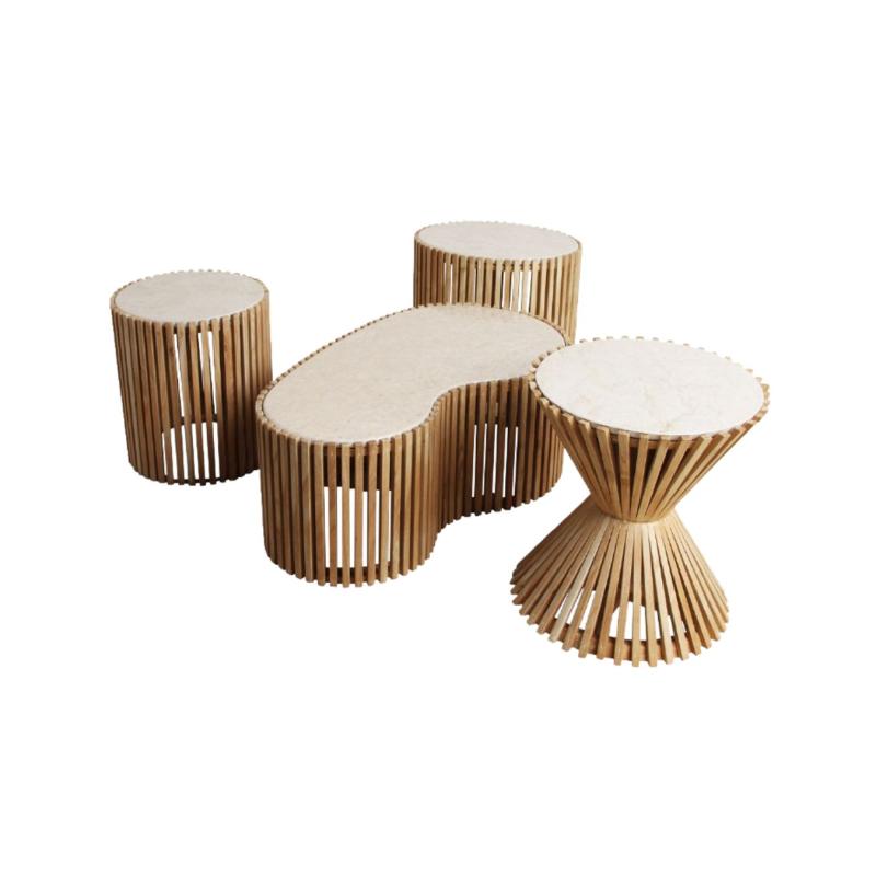 Table d'appoint ronde marbre et bois de Sungkai