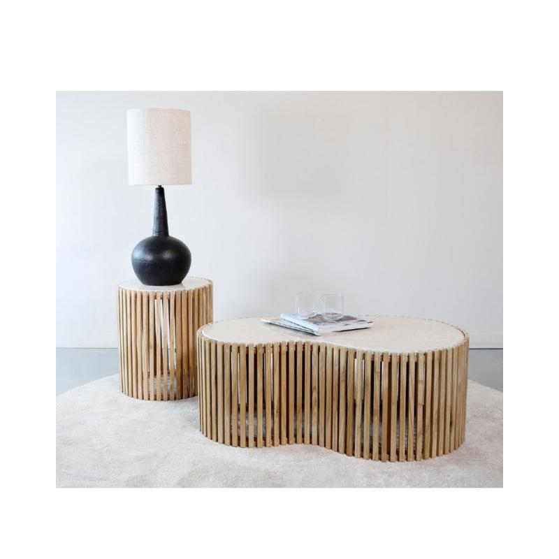 Table d'appoint ronde marbre et bois de Sungkai