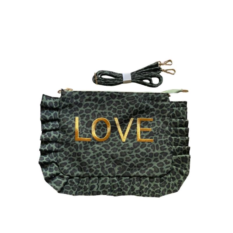 POCHETTE LOVE LEOPARD FOND VERT