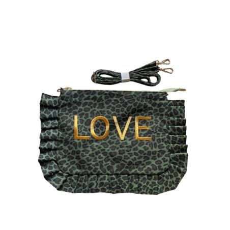 POCHETTE LOVE LEOPARD FOND VERT