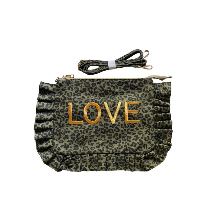 POCHETTE LOVE LEOPARD FOND KAKI